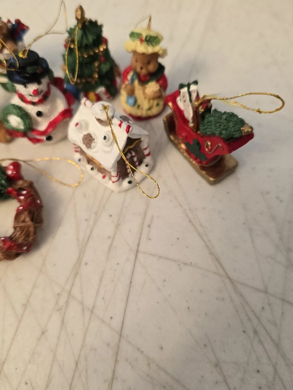 Lot of 12 Resin Miniature Christmas Ornaments Snowman Teddy Bear Nutcracker